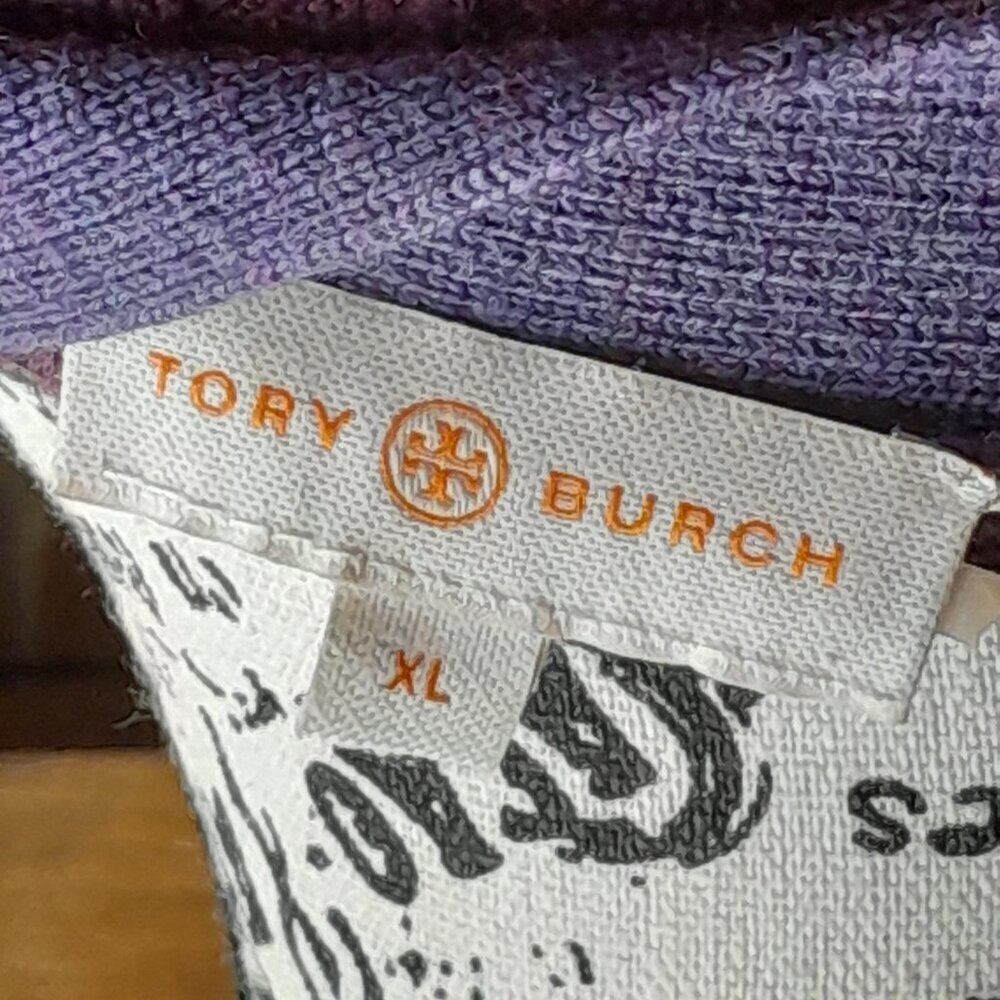 Tory Burch Cardigan Ribbed Burgundy with Purple Trim - Picture 6 of 7